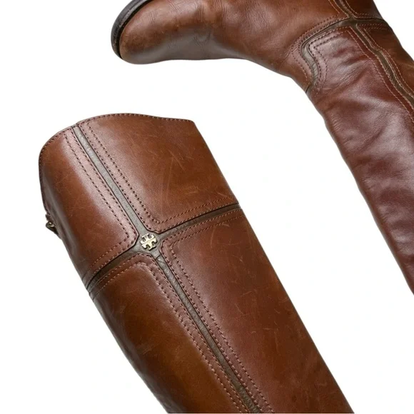 Tory Burch Brown Pebbled Leather Zip-Up Knee High Riding Boots Size 7.5 - Picture 3 of 7